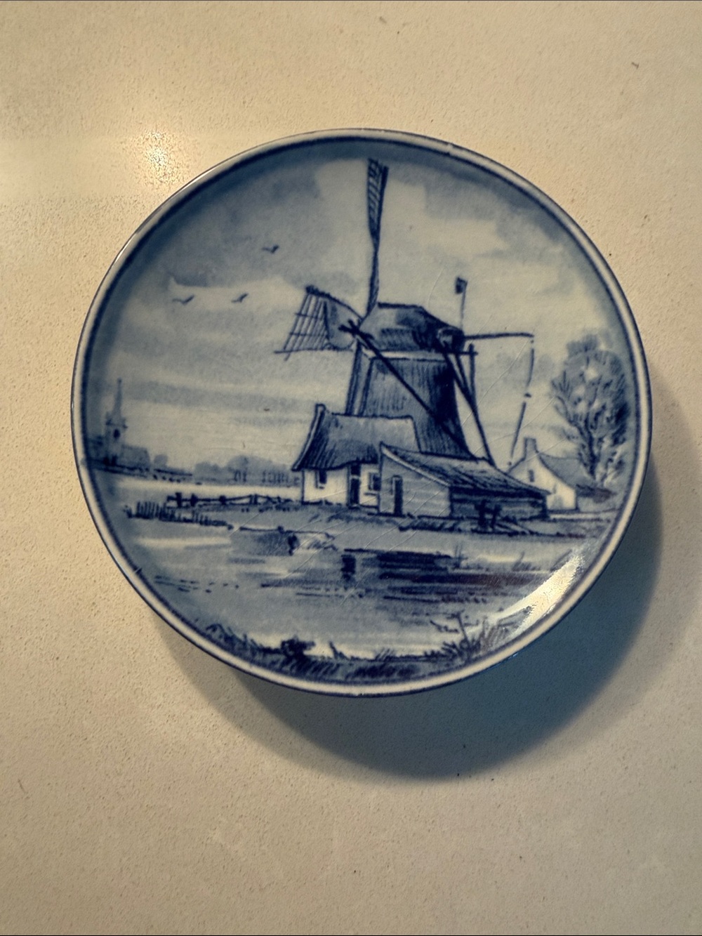 Delft Hand-Painted Blue Windmill Decorative Ceramic Miniature Plate